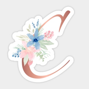 Letter C Rose Gold and Watercolor Blush Pink and Navy Sticker